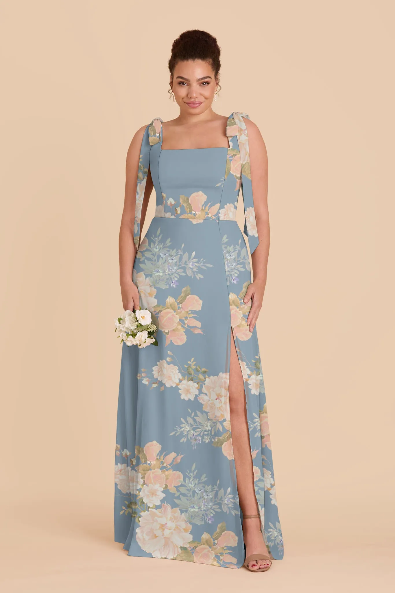 Alex Chiffon Dress - Dusty Blue Romantic Bouquet sold by Birdy Grey product image thumbnail 2