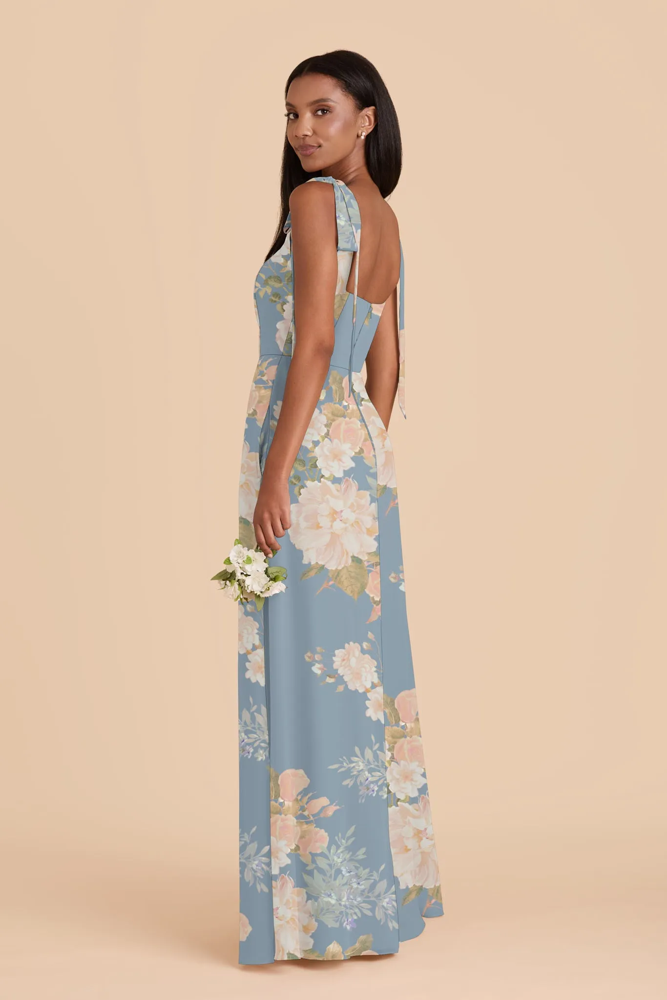 Alex Chiffon Dress - Dusty Blue Romantic Bouquet sold by Birdy Grey product image thumbnail 3