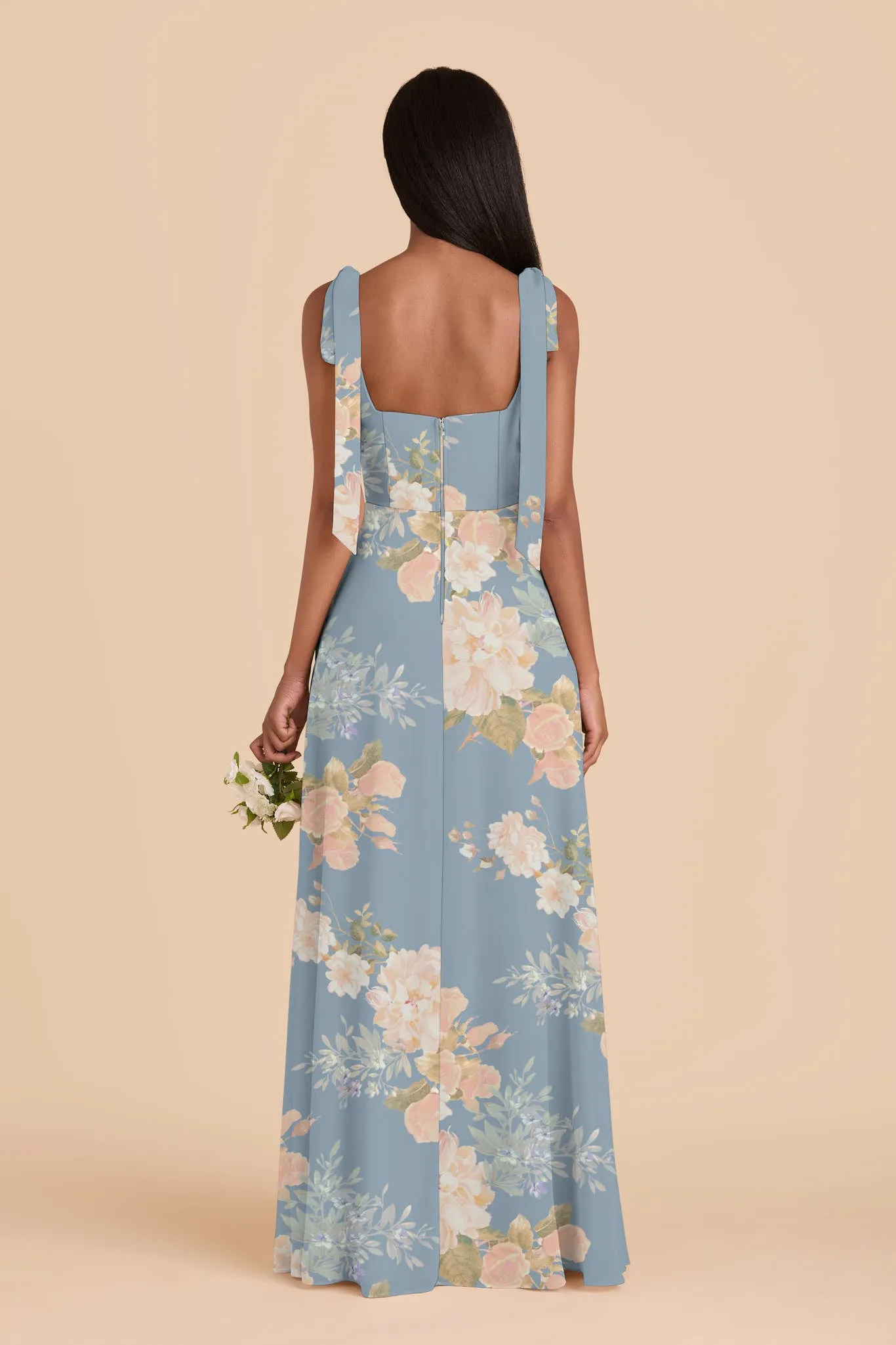 Alex Chiffon Dress - Dusty Blue Romantic Bouquet sold by Birdy Grey product image thumbnail 4