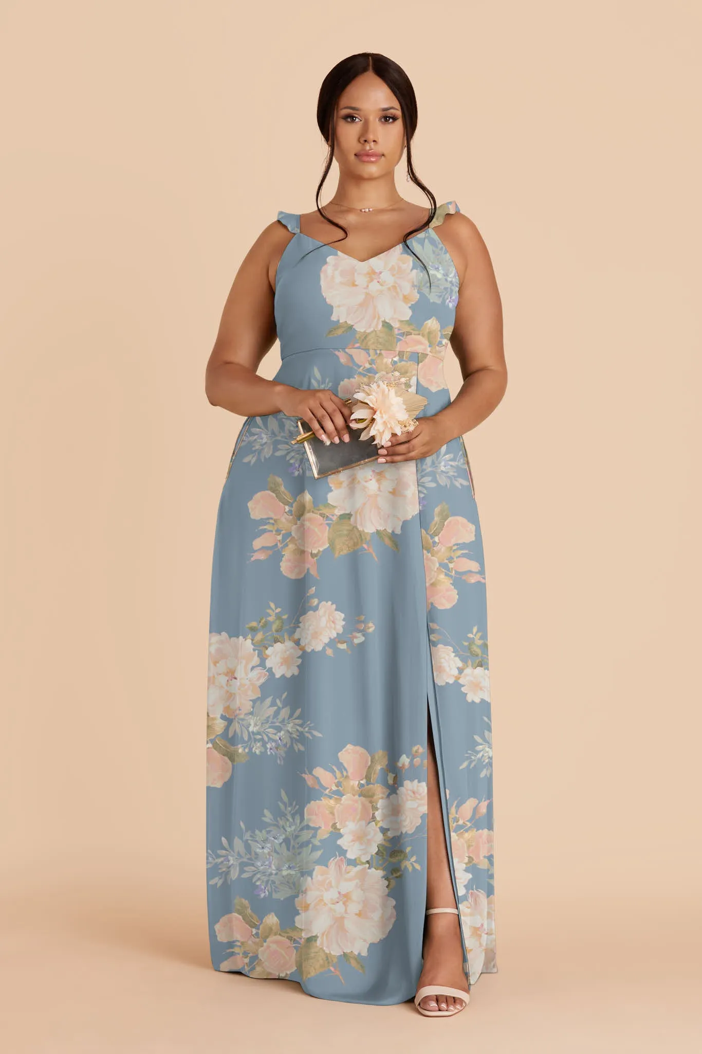 Doris Chiffon Dress - Dusty Blue Romantic Bouquet sold by Birdy Grey product image thumbnail 2