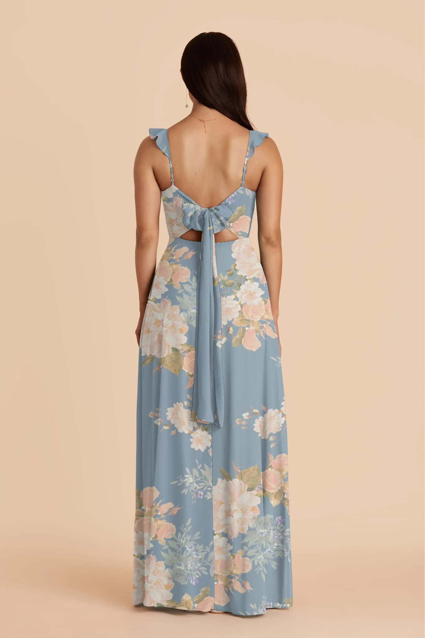 Doris Chiffon Dress - Dusty Blue Romantic Bouquet sold by Birdy Grey product image thumbnail 4