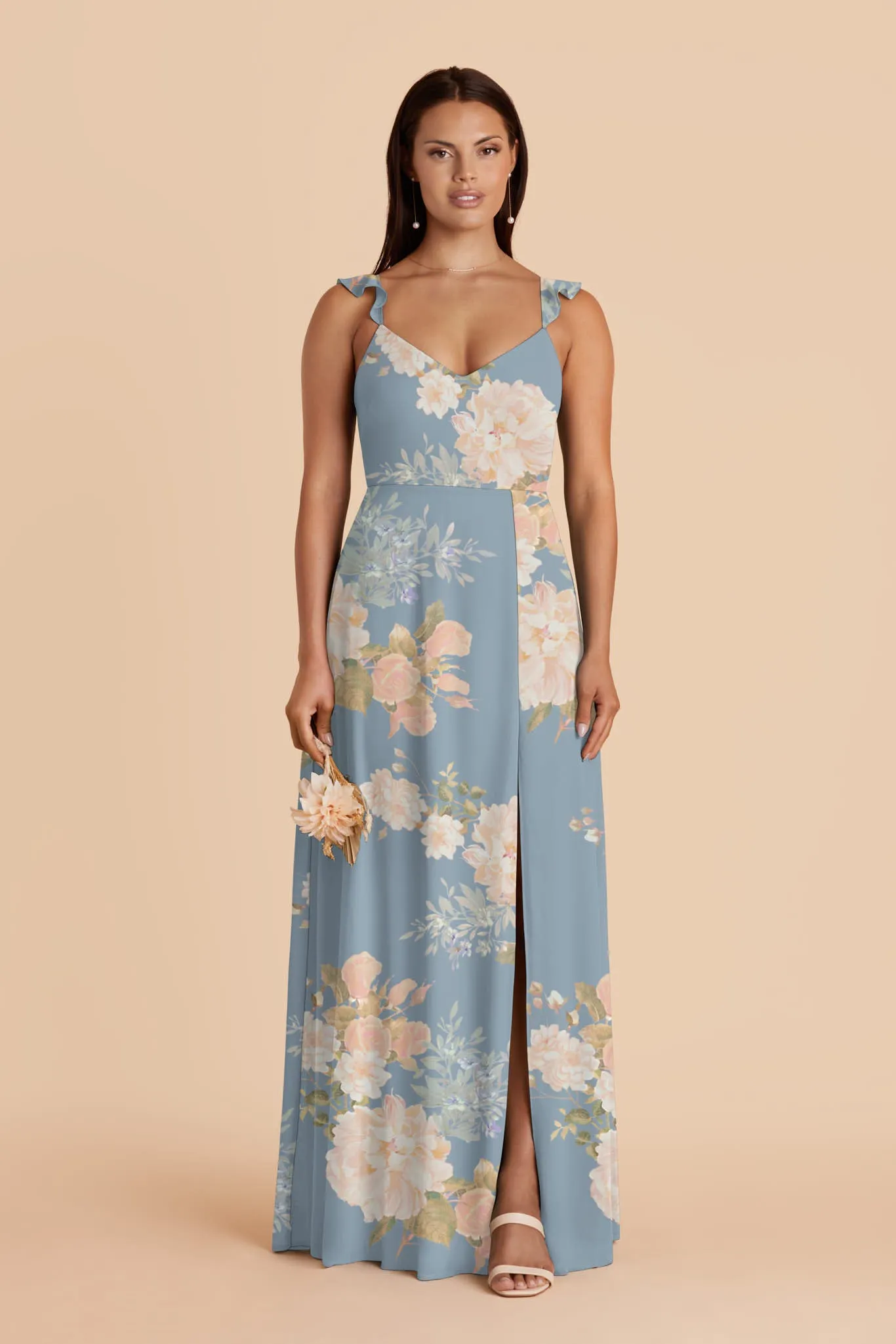 Doris Chiffon Dress - Dusty Blue Romantic Bouquet sold by Birdy Grey