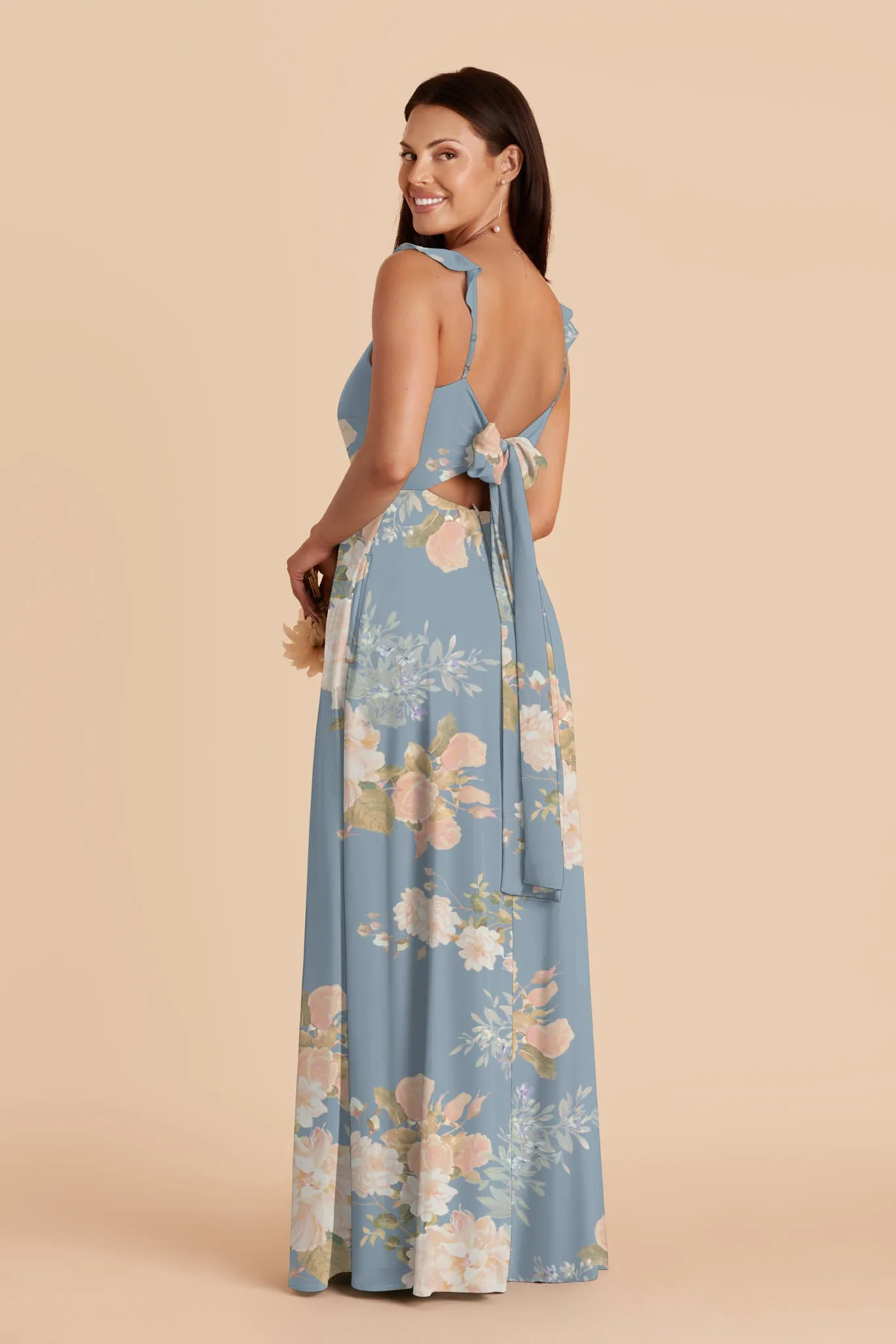 Doris Chiffon Dress - Dusty Blue Romantic Bouquet sold by Birdy Grey product image thumbnail 3