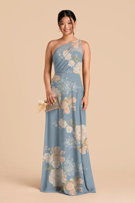 Kira Chiffon Dress - Dusty Blue Romantic Bouquet made by Birdy Grey