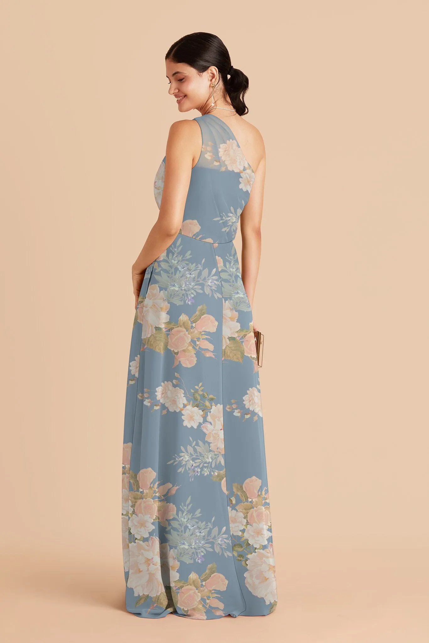 Kira Chiffon Dress With Slit - Dusty Blue Romantic Bouquet sold by Birdy Grey product image thumbnail 3