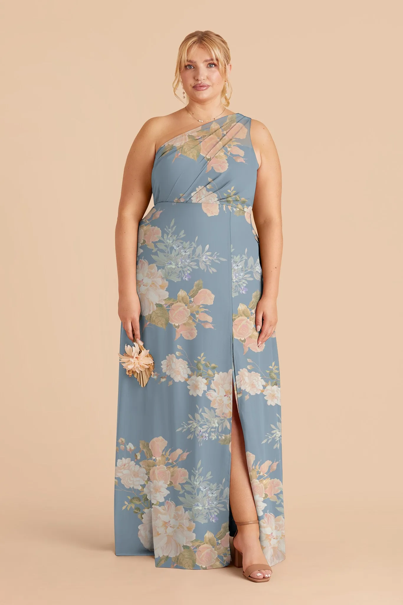 Kira Chiffon Dress With Slit - Dusty Blue Romantic Bouquet sold by Birdy Grey product image thumbnail 2