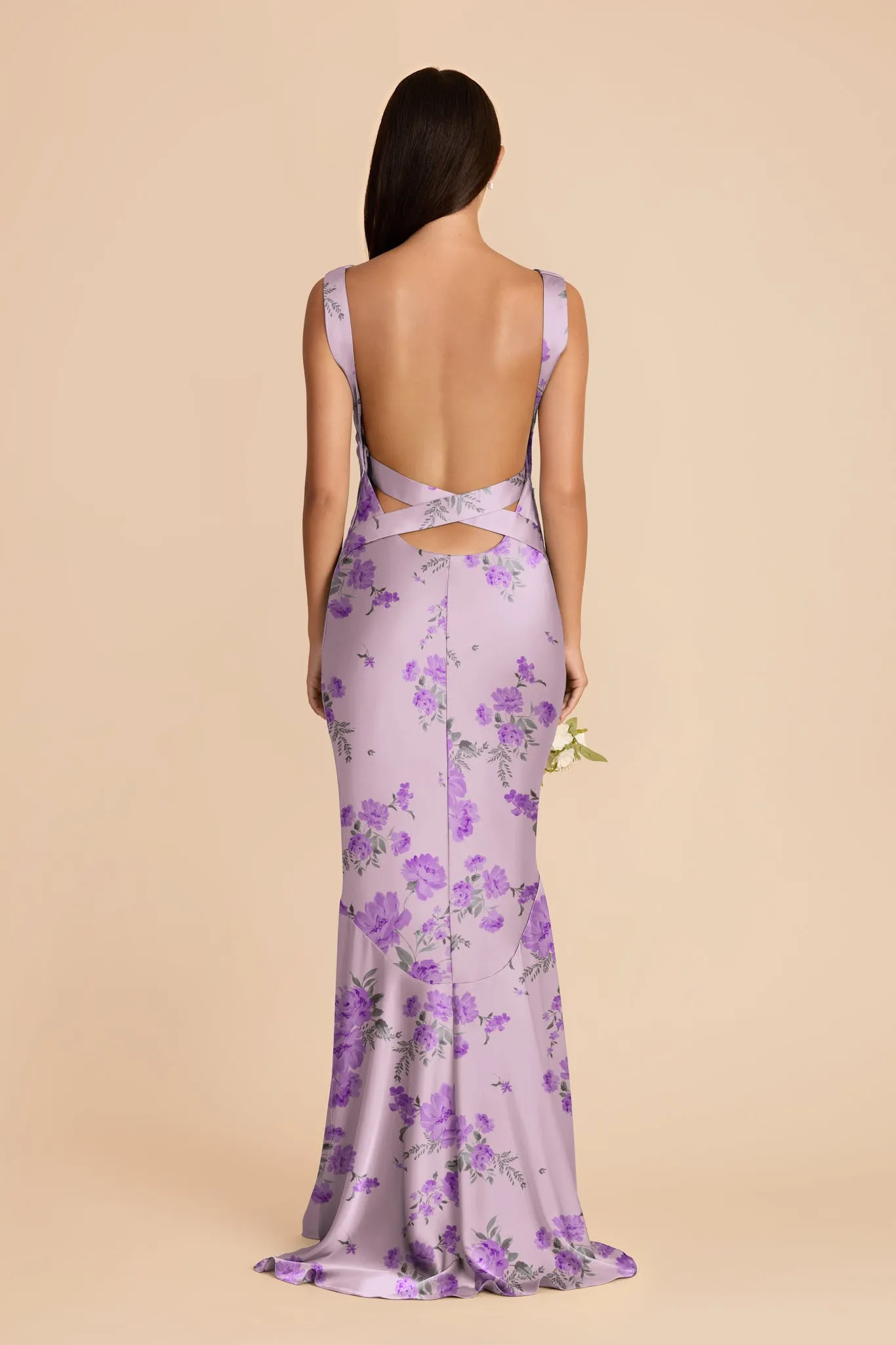 Alexis Matte Satin Dress - Lavender Multi Whimsical Blooms sold by Birdy Grey product image thumbnail 4