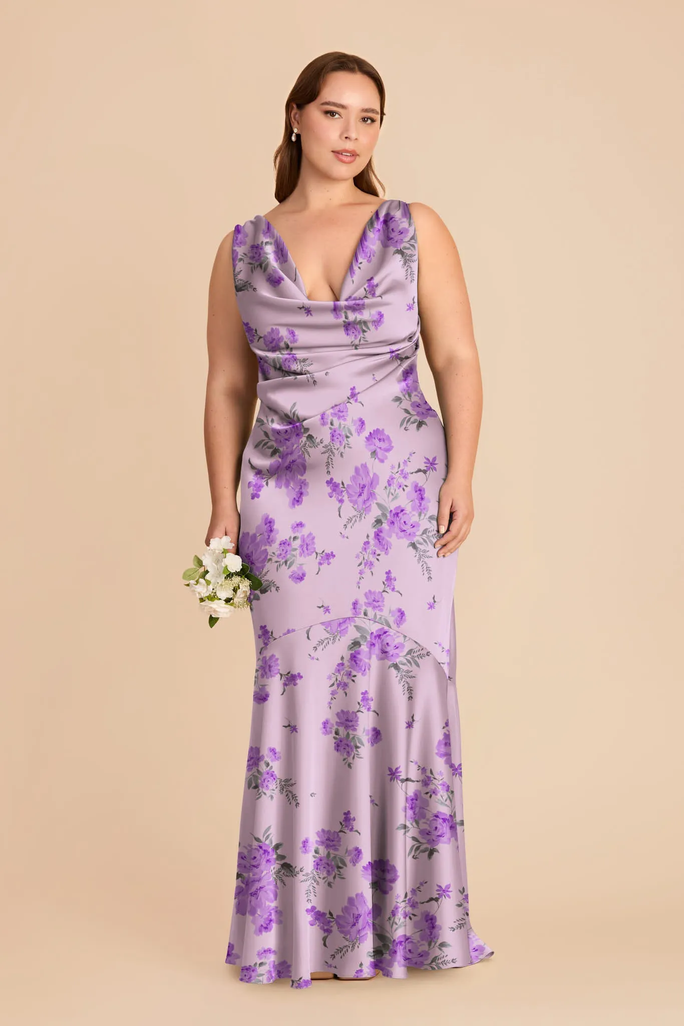 Alexis Matte Satin Dress - Lavender Multi Whimsical Blooms sold by Birdy Grey product image thumbnail 2