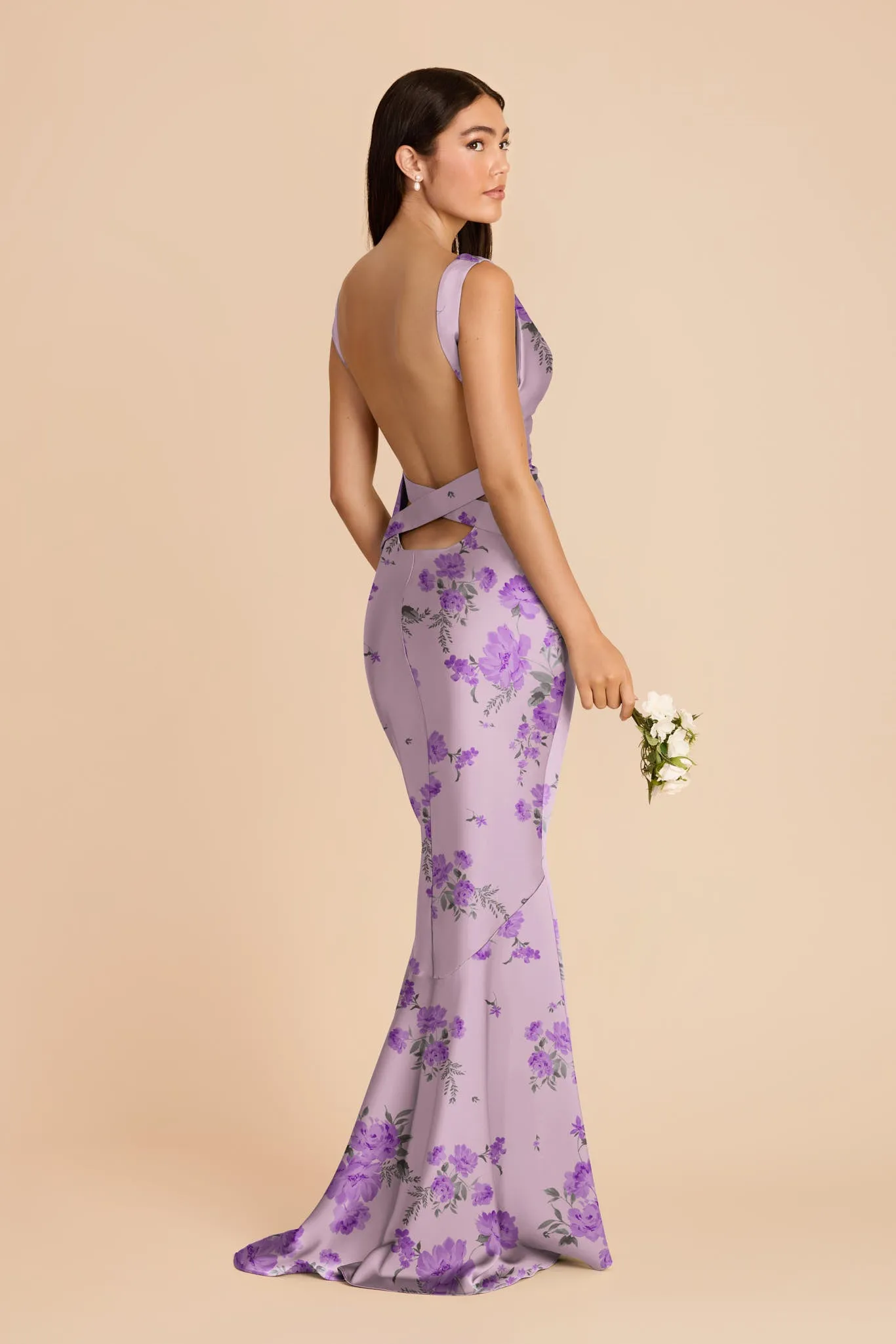 Alexis Matte Satin Dress - Lavender Multi Whimsical Blooms sold by Birdy Grey product image thumbnail 3