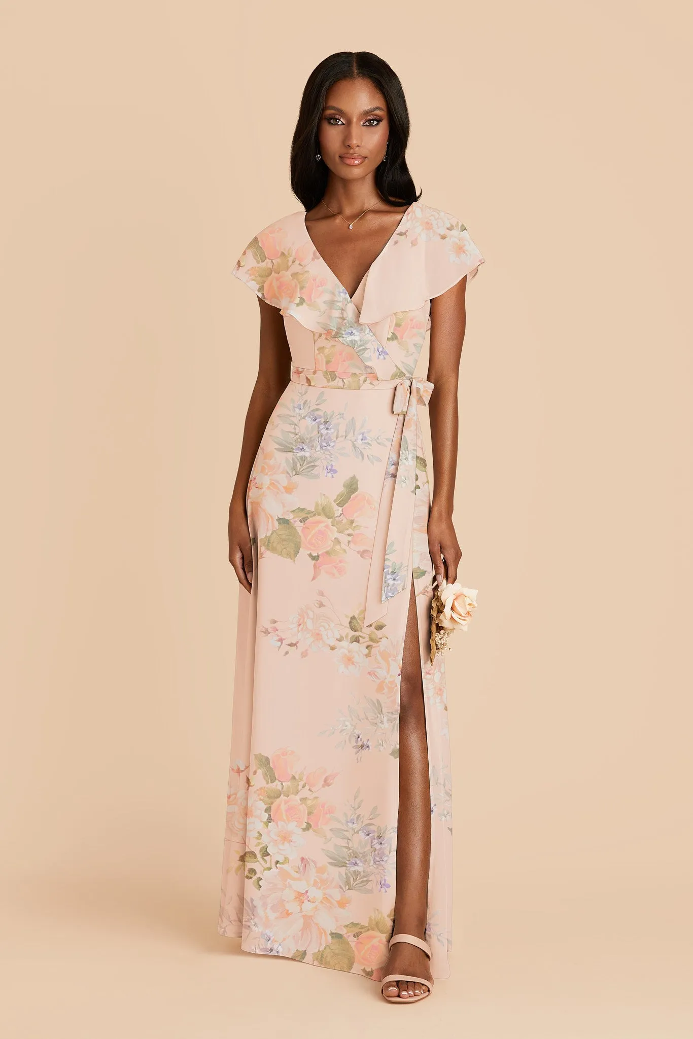 Jackson Chiffon Dress - Pale Blush Romantic Bouquet sold by Birdy Grey