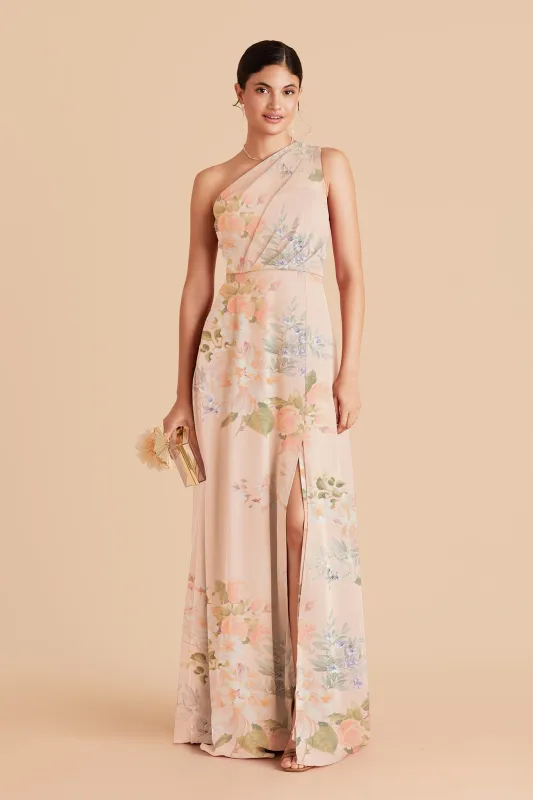 Kira Chiffon Dress Slit - Pale Blush Romantic Bouquet made by Birdy Grey