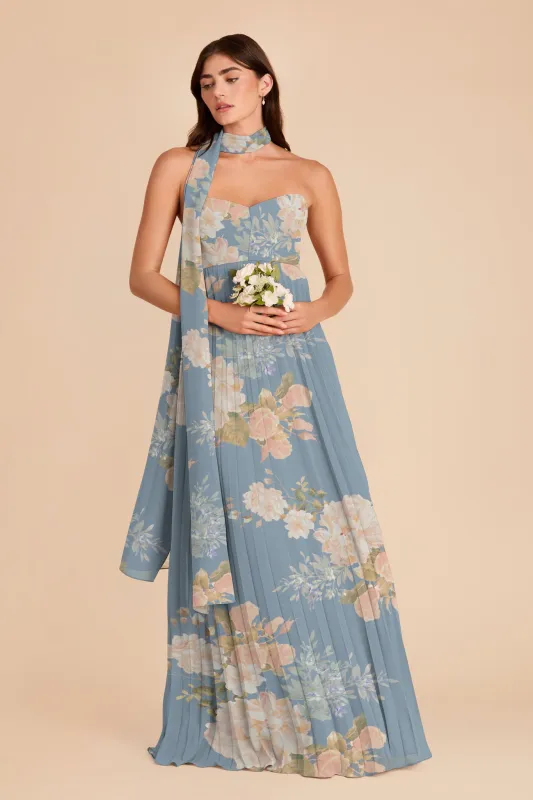 Vera Chiffon Scarf - Dusty Blue Romantic Bouquet made by Birdy Grey