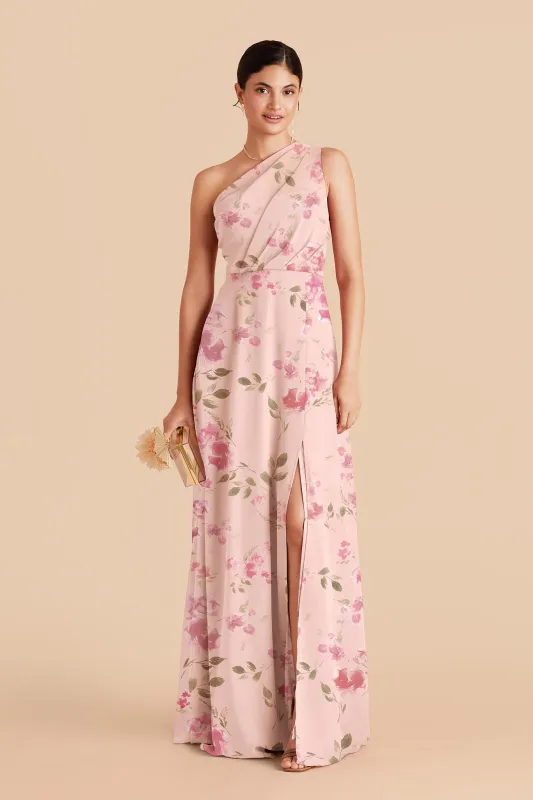 Kira Chiffon Dress Slit - Blush Pink Rococo Floral made by Birdy Grey