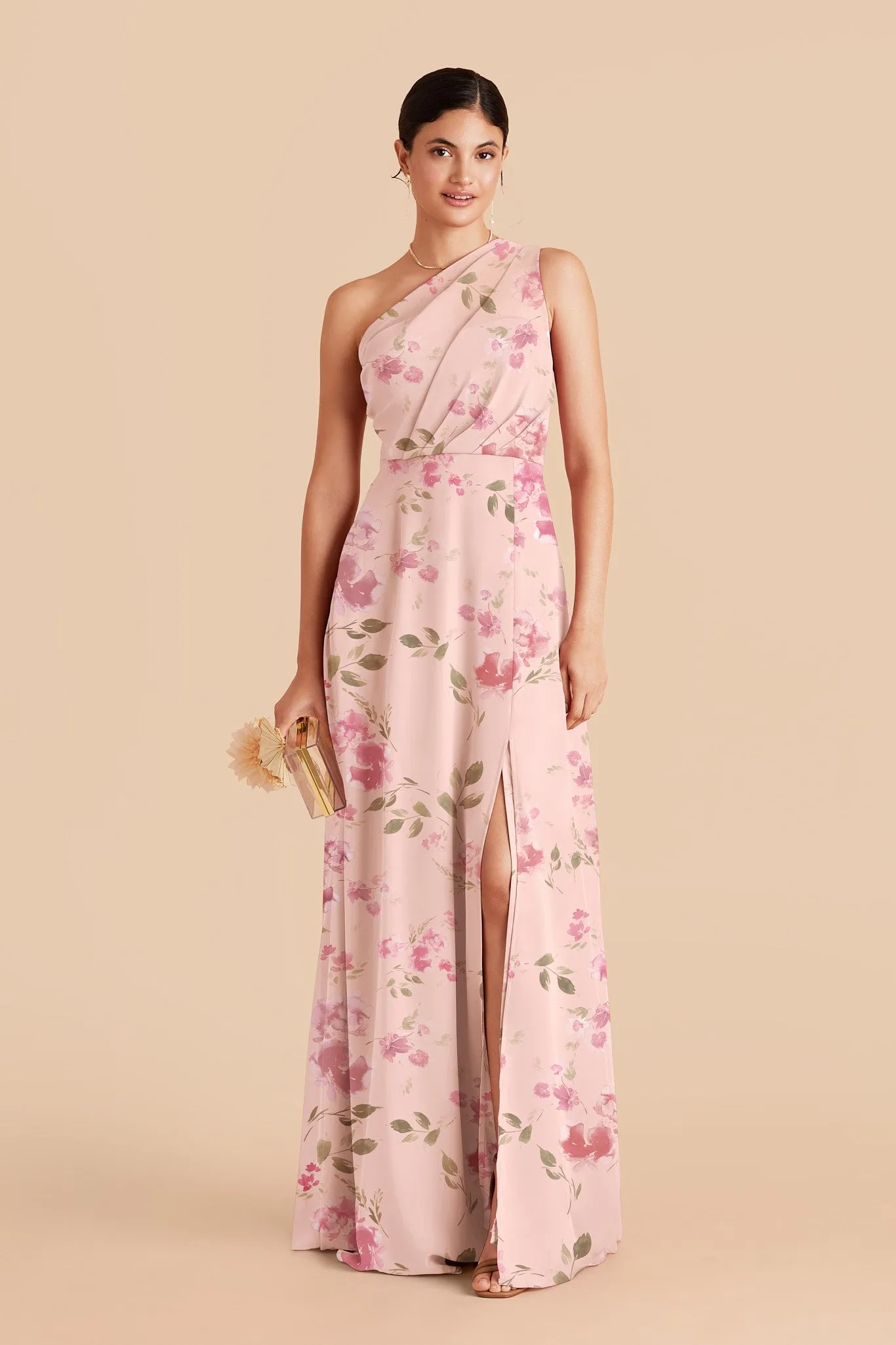 Kira Chiffon Dress Slit - Blush Pink Rococo Floral sold by Birdy Grey