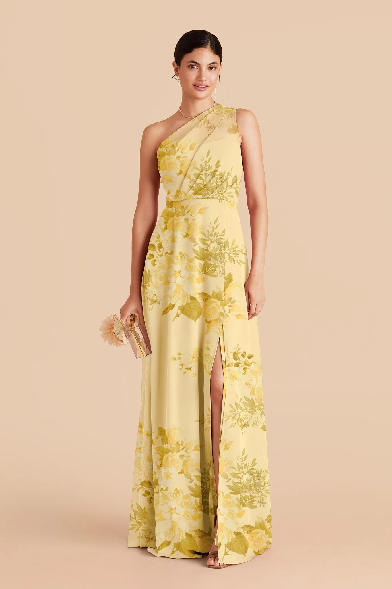 Kira Chiffon Dress Slit - Lemon Sorbet Romantic Bouquet sold by Birdy Grey