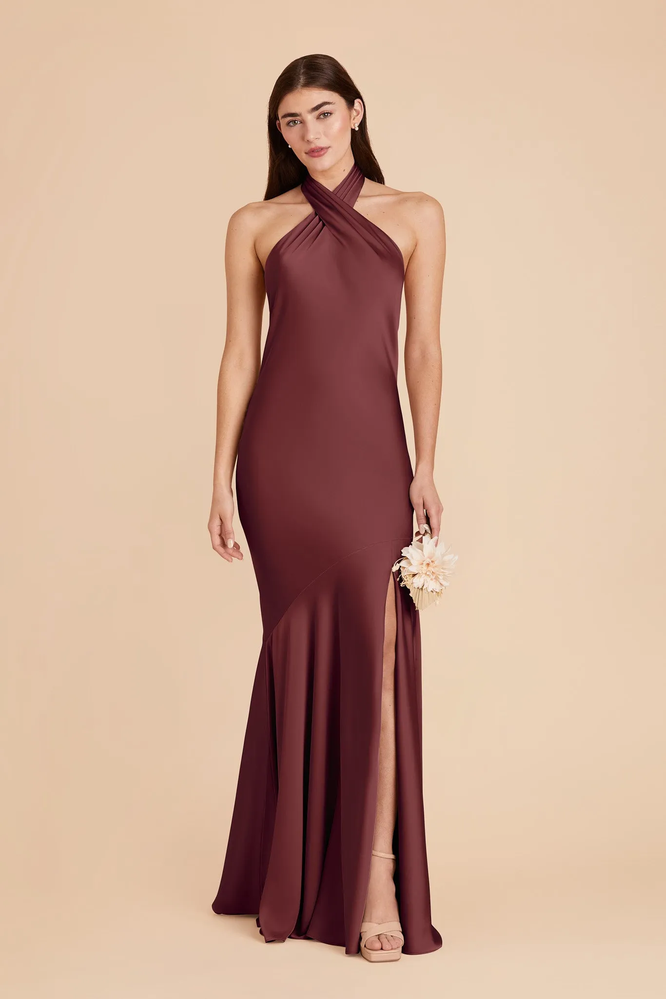 Stephanie Matte Satin Dress - Rosewood sold by Birdy Grey