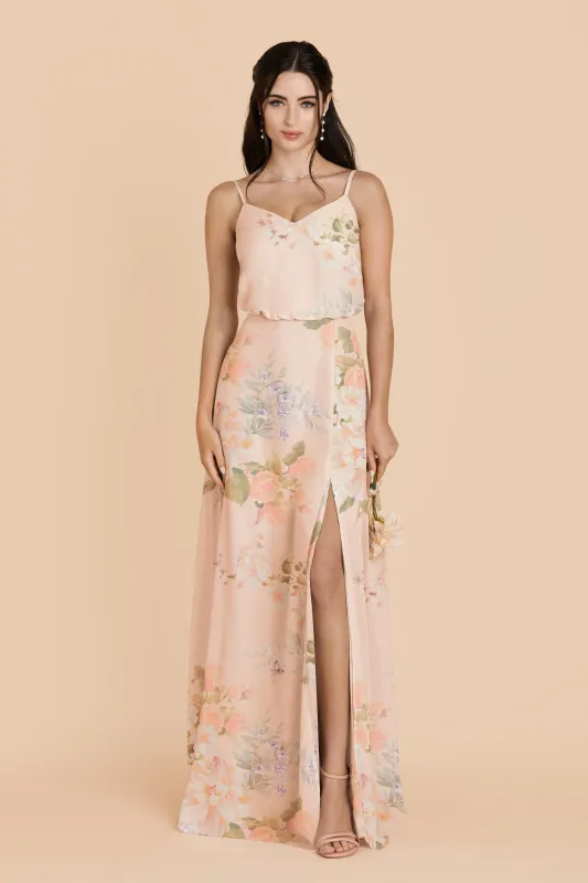 Gwennie Chiffon Dress Slit - Pale Blush Romantic Bouquet made by Birdy Grey