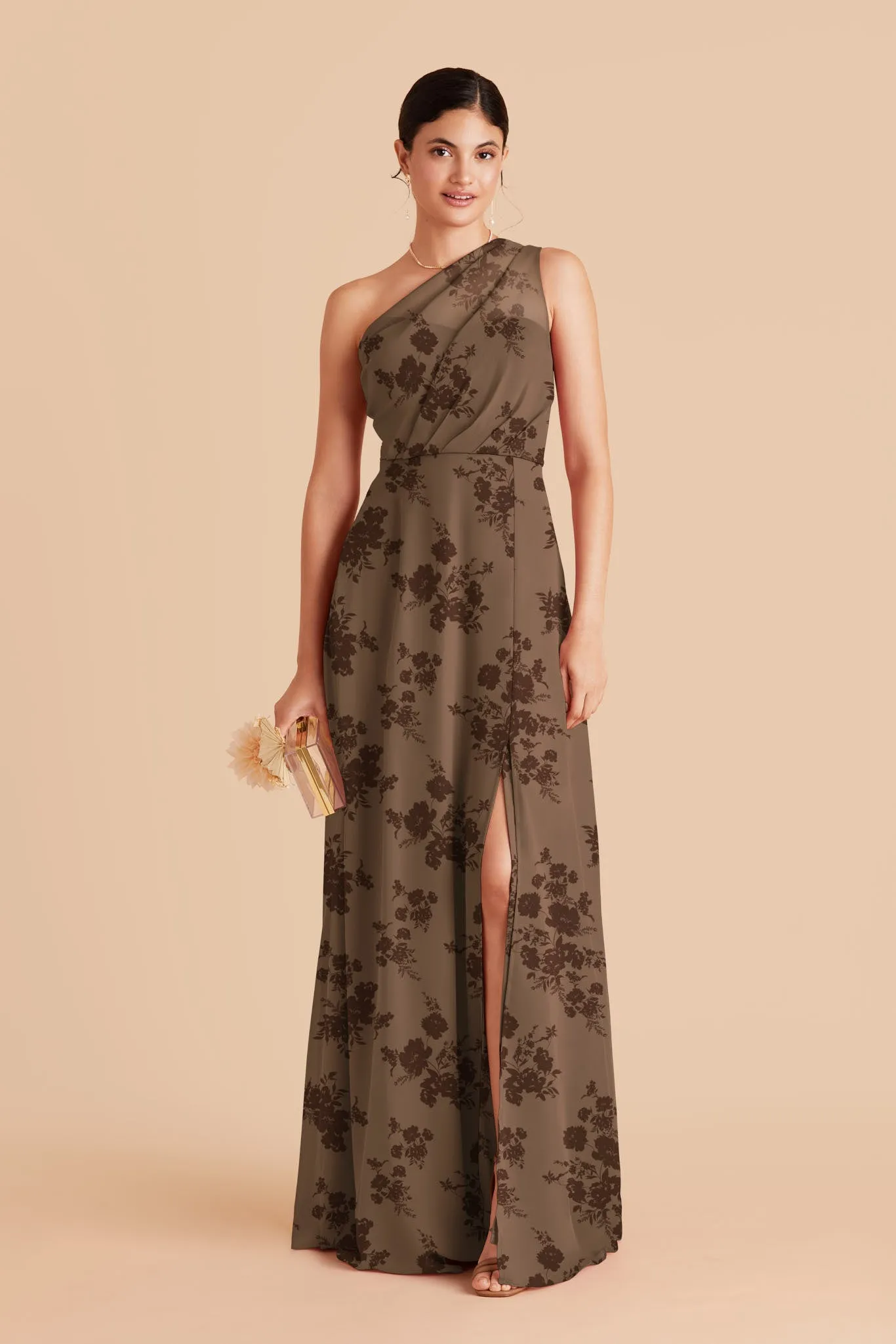 Kira Chiffon Dress Slit - Mocha Whimsical Blooms sold by Birdy Grey