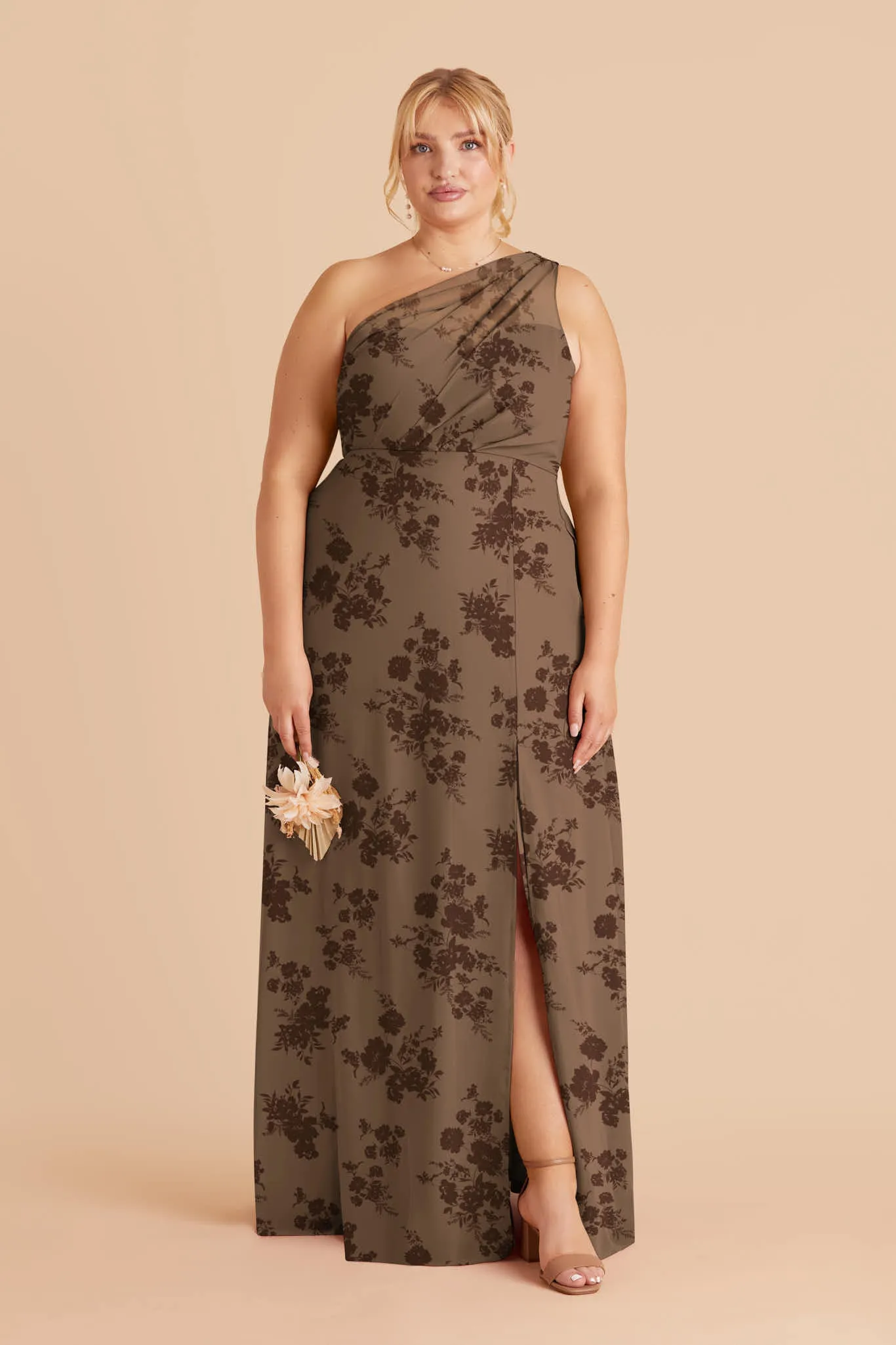 Kira Chiffon Dress Slit - Mocha Whimsical Blooms sold by Birdy Grey product image thumbnail 2