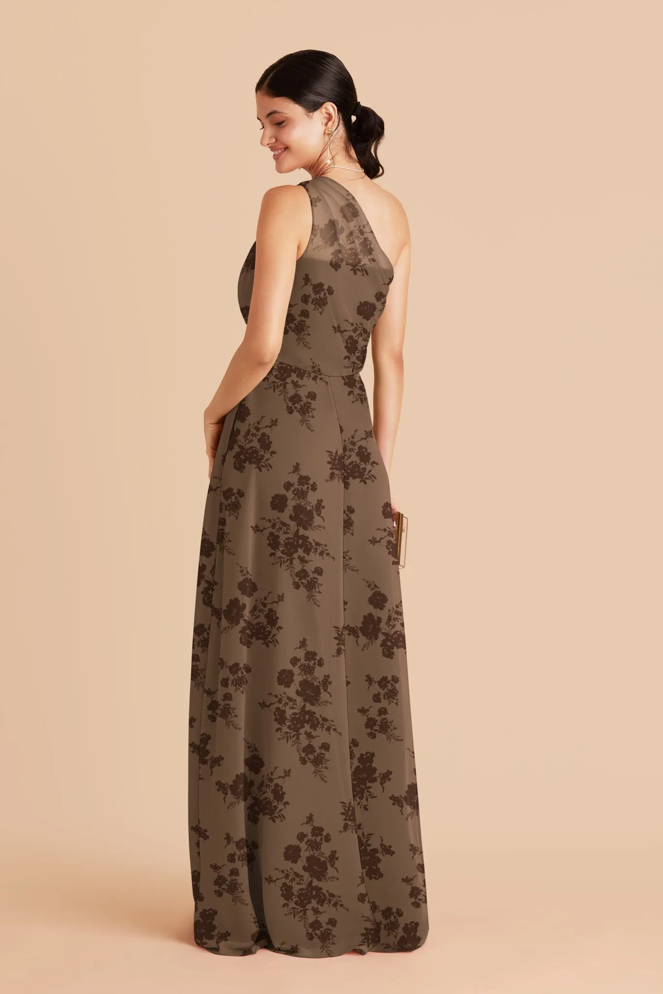 Kira Chiffon Dress Slit - Mocha Whimsical Blooms sold by Birdy Grey product image thumbnail 3