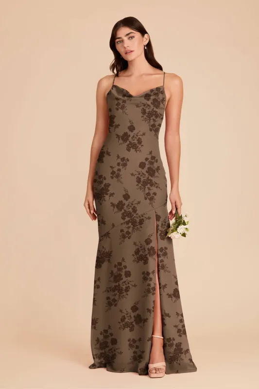 Olivia Chiffon Dress - Mocha Whimsical Blooms made by Birdy Grey