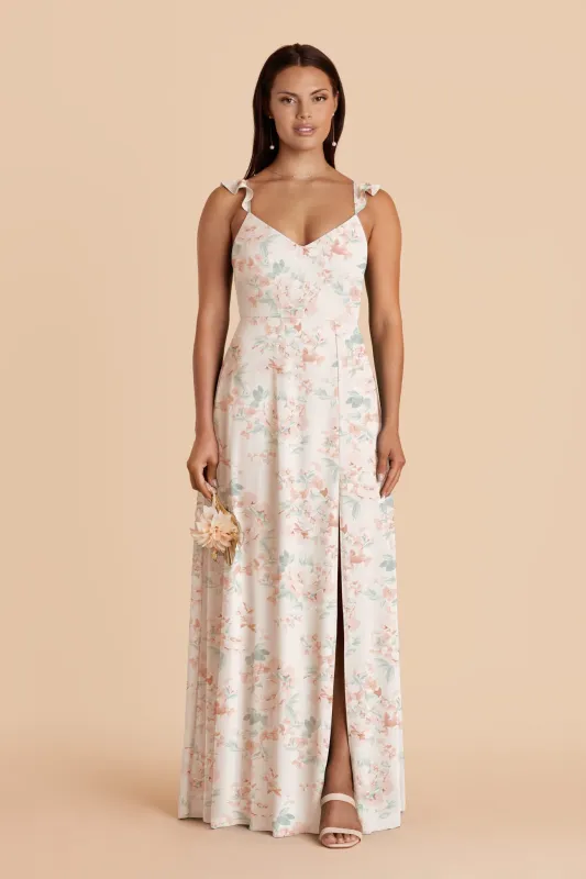 Doris Chiffon Dress - Dusty Apricot Peonies made by Birdy Grey