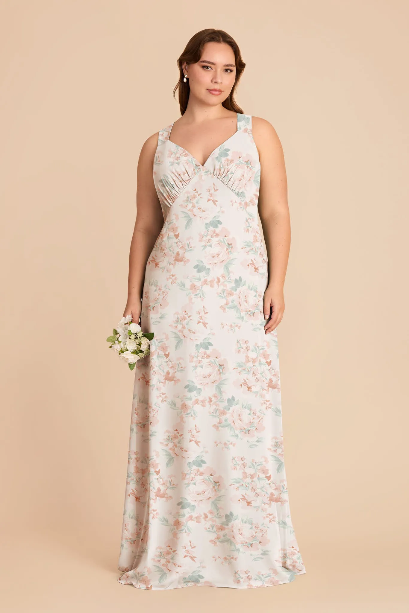 Veronica Chiffon Dress - Dusty Apricot Peonies sold by Birdy Grey product image thumbnail 2