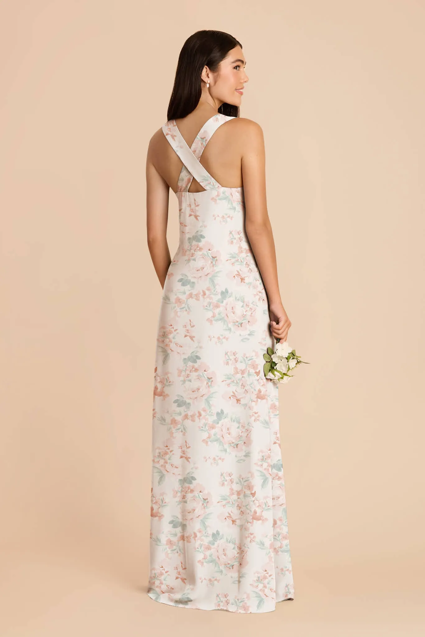 Veronica Chiffon Dress - Dusty Apricot Peonies sold by Birdy Grey product image thumbnail 3