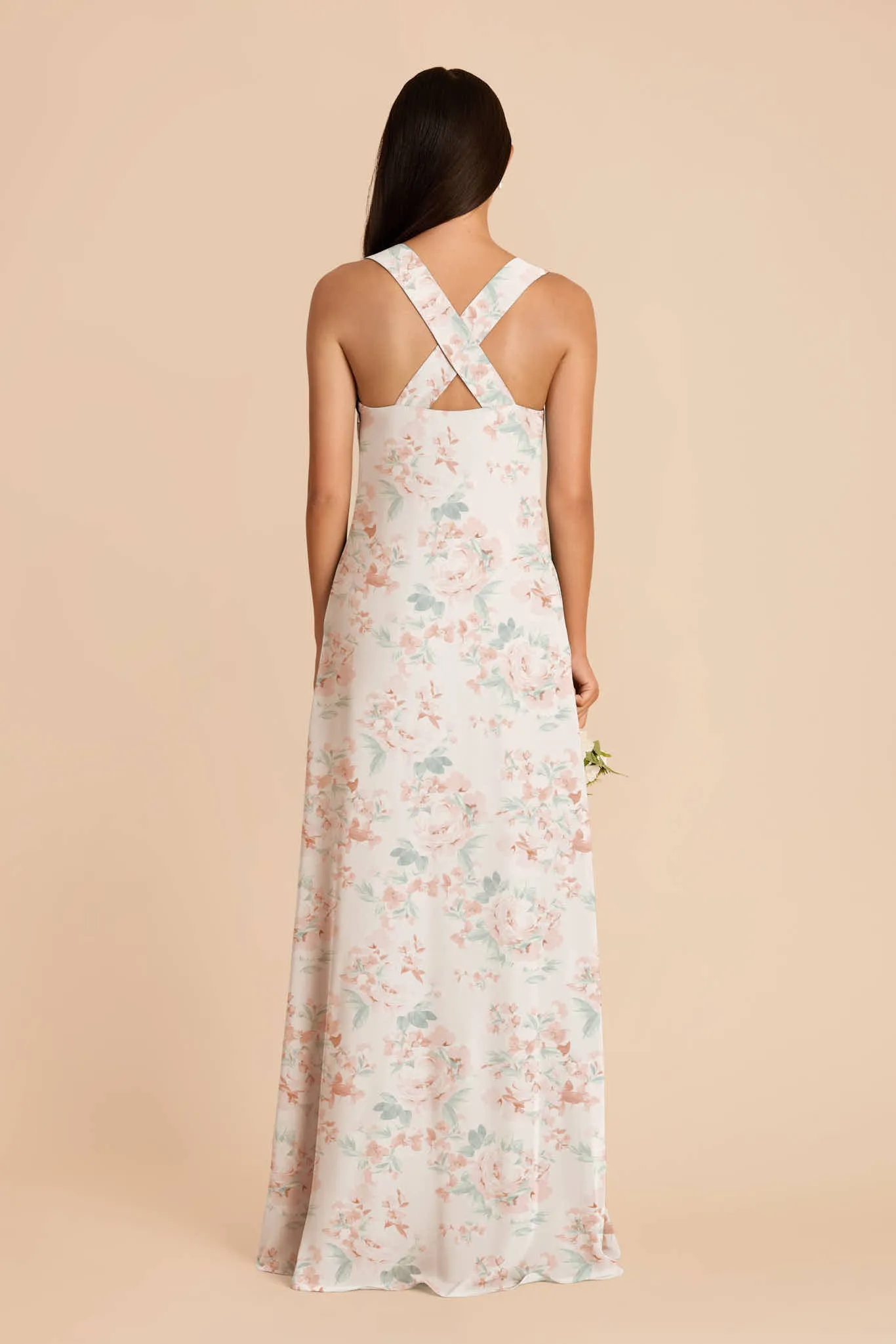 Veronica Chiffon Dress - Dusty Apricot Peonies sold by Birdy Grey product image thumbnail 4