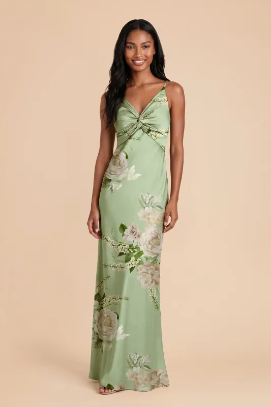 Meg Matte Satin Dress - Pistachio Garden Bloom made by Birdy Grey
