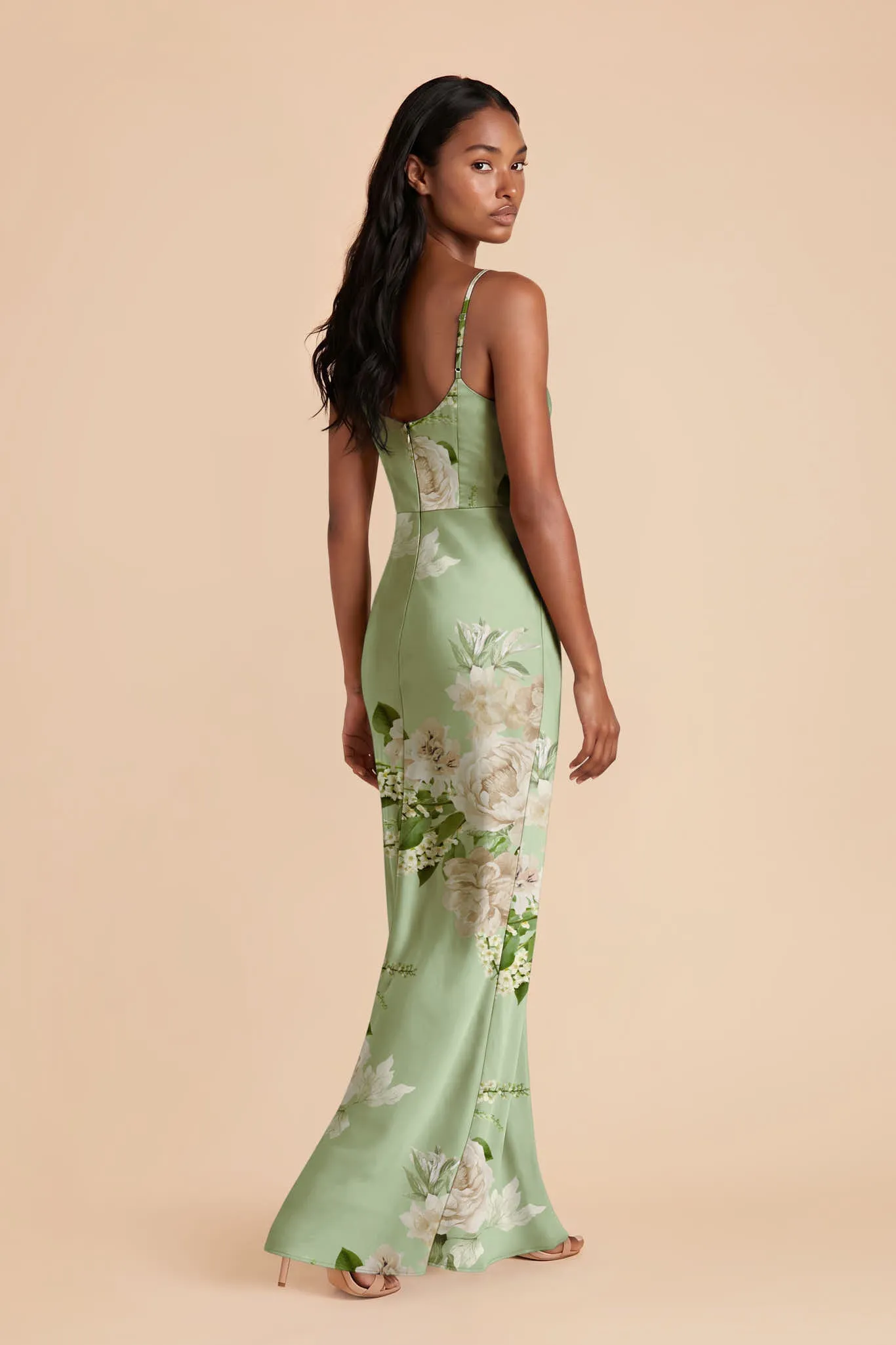 Meg Matte Satin Dress - Pistachio Garden Bloom sold by Birdy Grey product image thumbnail 2