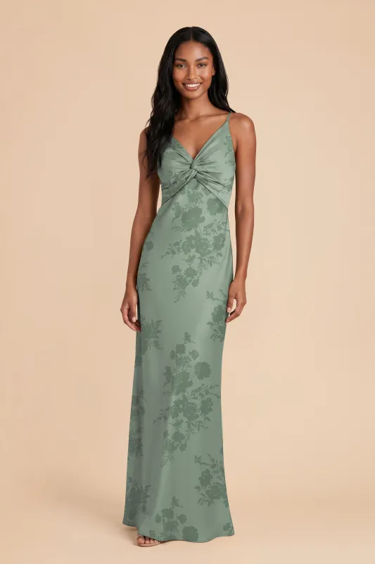 Meg Matte Satin Dress - Sage Whimsical Blooms made by Birdy Grey