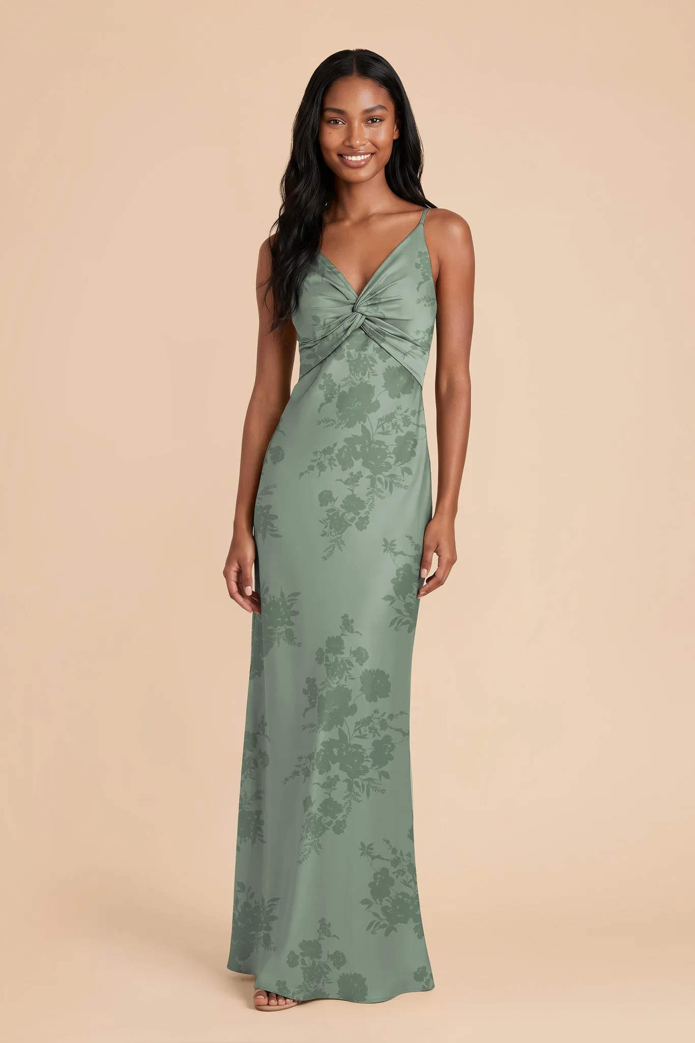 Meg Matte Satin Dress - Sage Whimsical Blooms sold by Birdy Grey