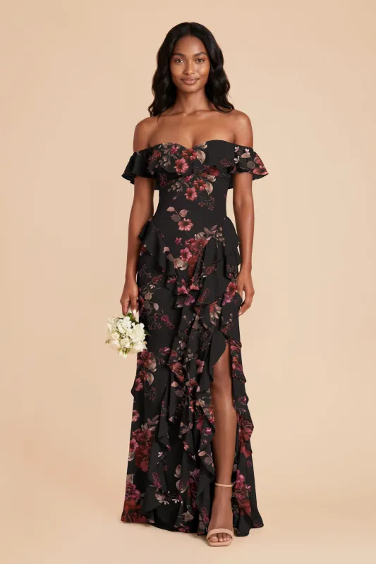 Sindy Chiffon Dress - Black Fleurs D'amour made by Birdy Grey