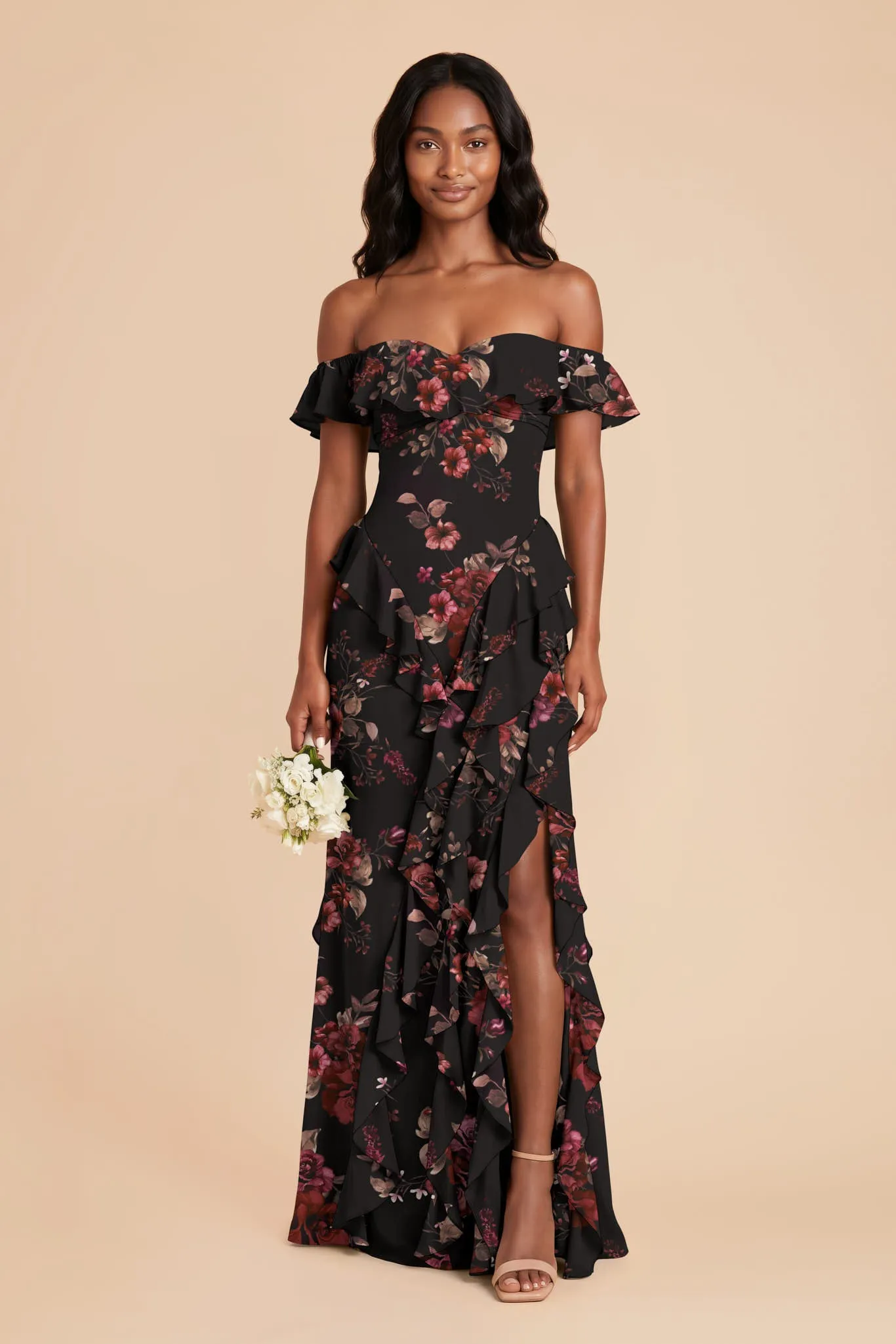 Sindy Chiffon Dress - Black Fleurs D'amour sold by Birdy Grey