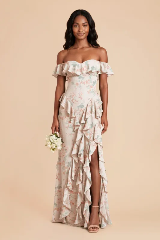 Sindy Chiffon Dress - Dusty Apricot Peonies made by Birdy Grey