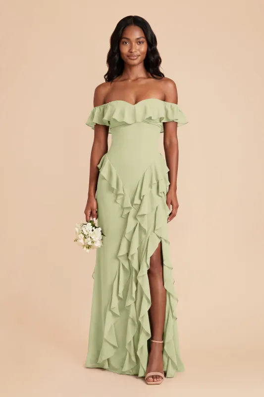 Sindy Chiffon Dress - Pale Pistachio made by Birdy Grey