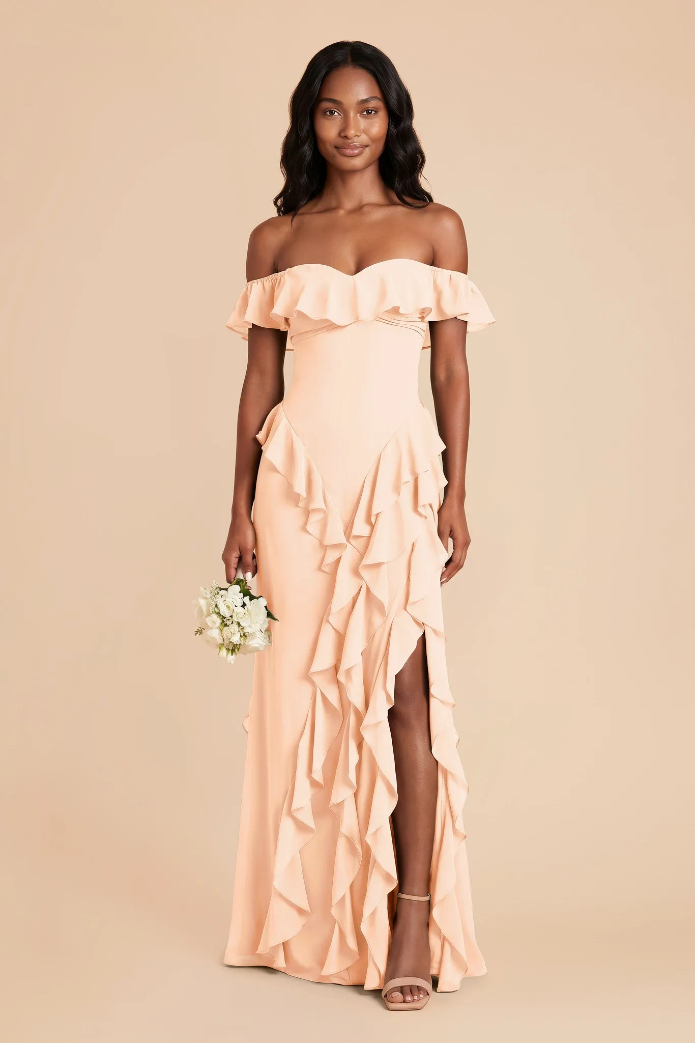 Sindy Chiffon Dress - Peach Cream sold by Birdy Grey