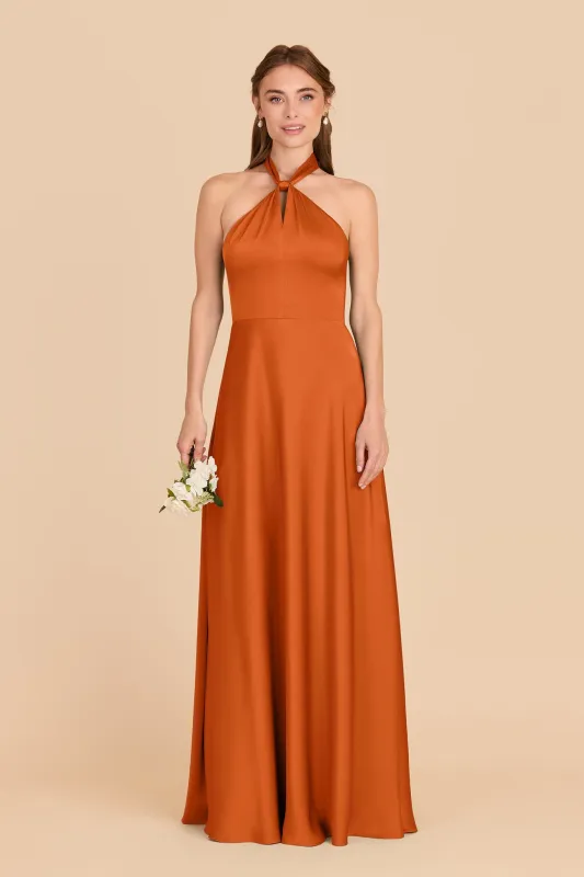 Monica Matte Satin Dress - Burnt Orange made by Birdy Grey