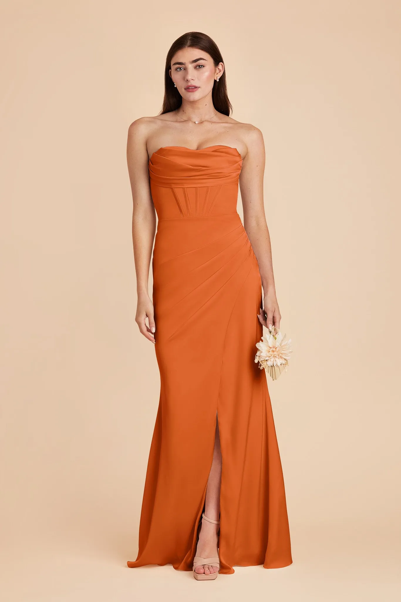 Carrie Matte Satin Dress - Burnt Orange sold by Birdy Grey