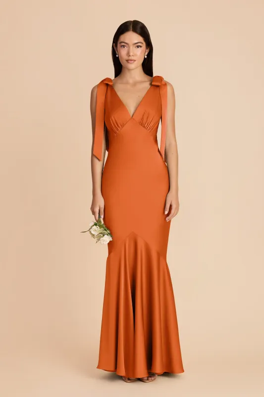 Gwen Matte Satin Dress - Burnt Orange made by Birdy Grey
