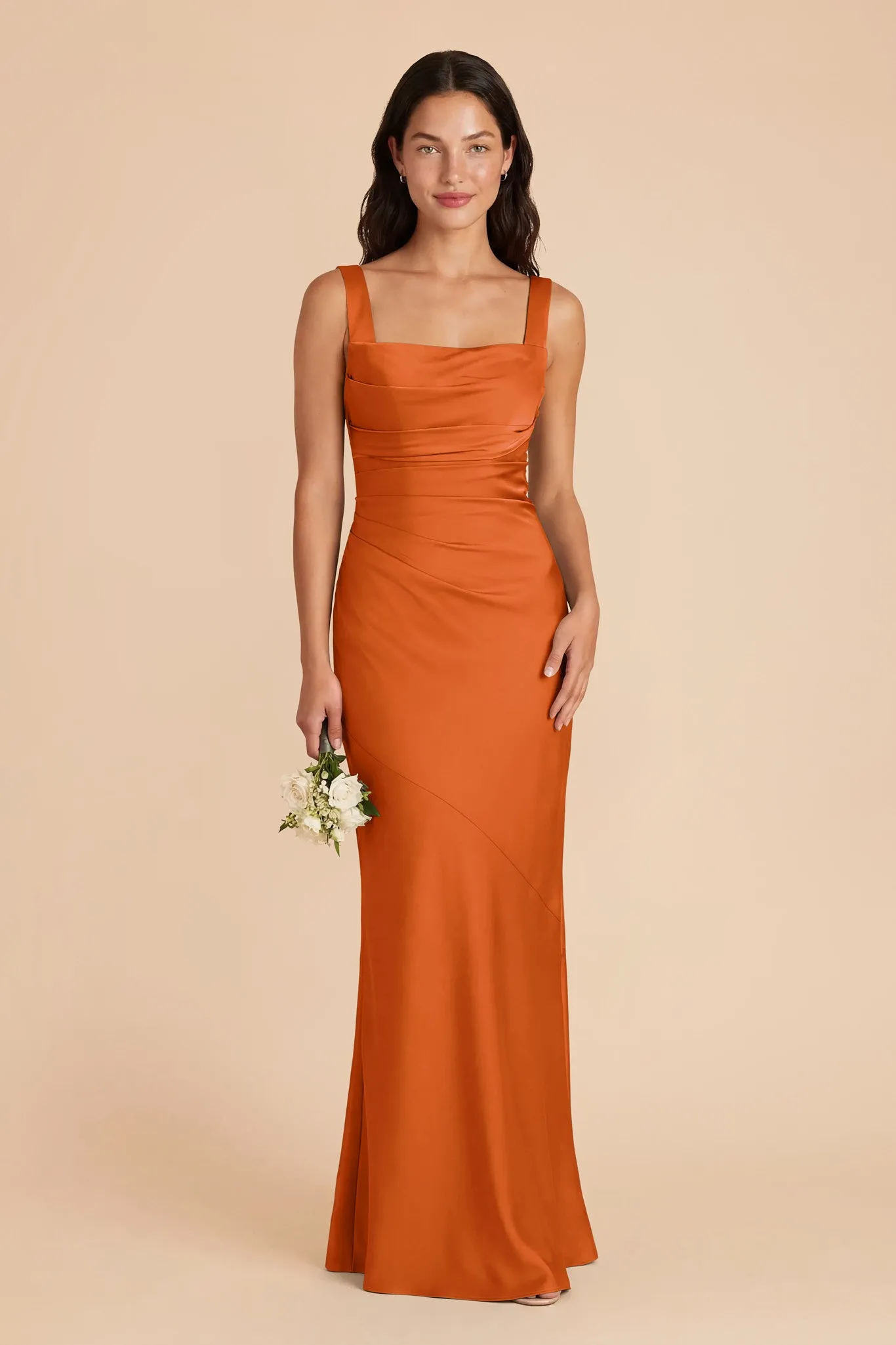 Jennie Matte Satin Dress - Burnt Orange sold by Birdy Grey