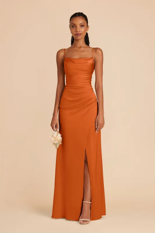 Lydia Matte Satin Dress - Burnt Orange made by Birdy Grey