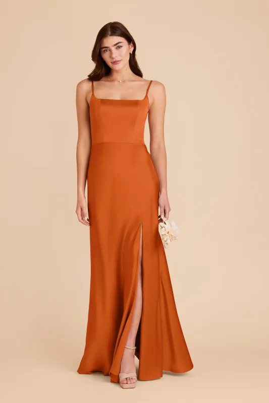 Mai Matte Satin Dress - Burnt Orange made by Birdy Grey