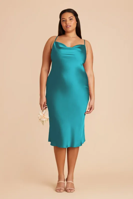 Lisa Matte Satin Midi Dress - Teal sold by Birdy Grey