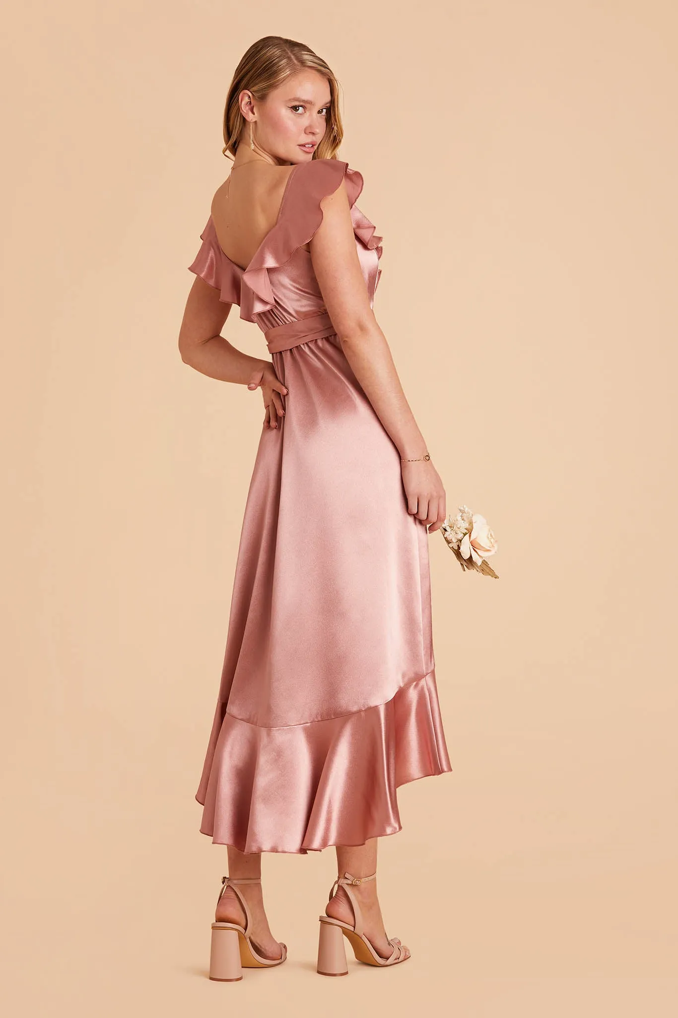James Shiny Satin Midi Dress - Desert Rose sold by Birdy Grey product image thumbnail 4