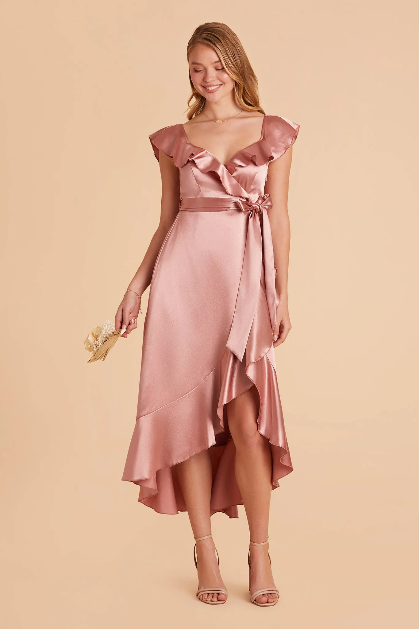 James Shiny Satin Midi Dress - Desert Rose sold by Birdy Grey