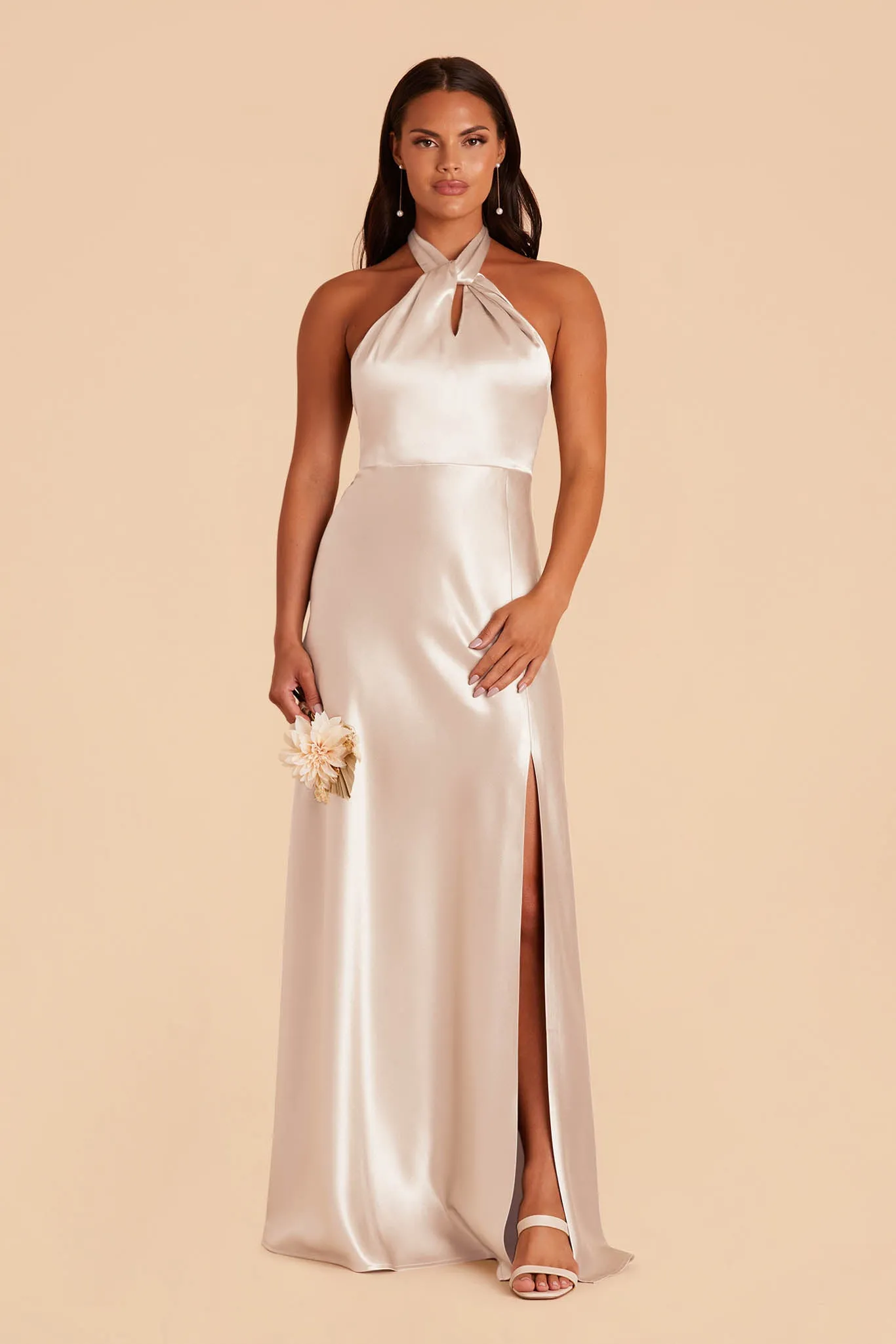 Monica Shiny Satin Dress - Champagne sold by Birdy Grey