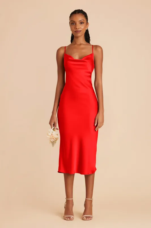 Lisa Matte Satin Midi Dress - Lipstick Red sold by Birdy Grey