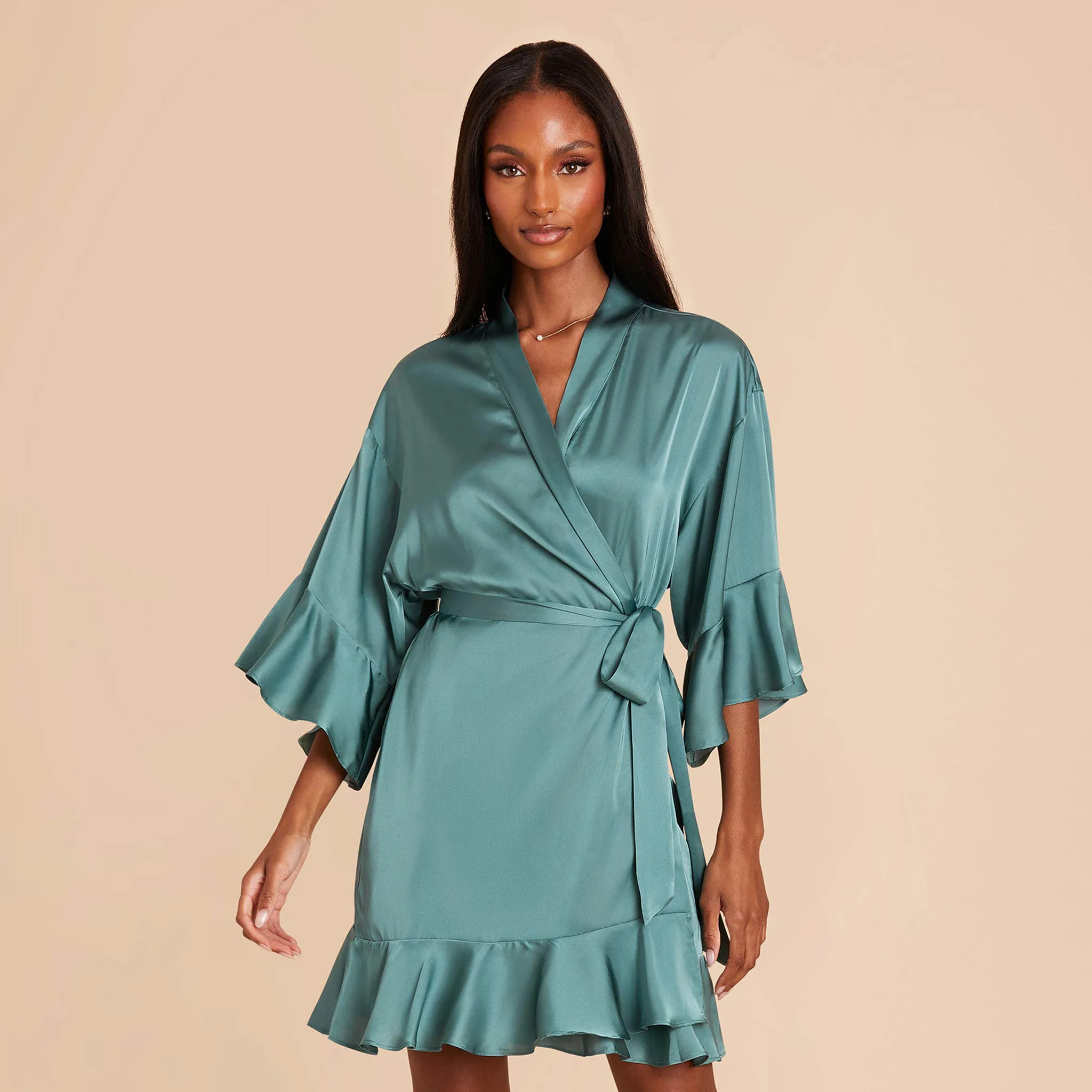 Kenny Ruffle Satin Robe - Sea Glass sold by Birdy Grey product image thumbnail 4